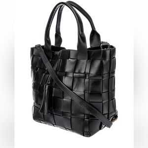 Michael Kors Vivian Black Leather Woven Tote